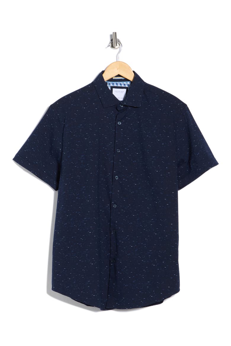 Short Sleeve Button-Up Shirt, Alternate, color, NAVY SPACE DYE