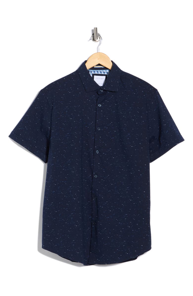 DENIM AND FLOWER Short Sleeve Button-Up Shirt, Main, color, Navy Space Dye