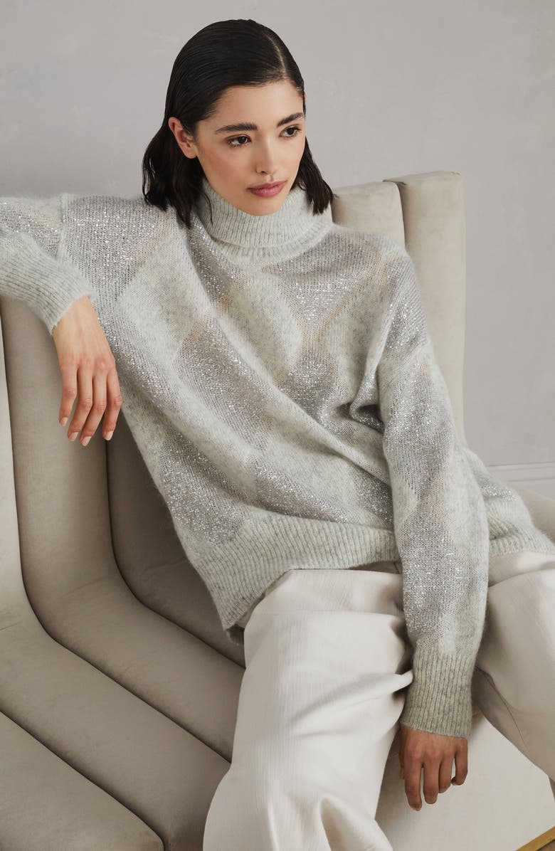 Brunello Cucinelli Dazzling Argyle turtleneck sweater, Alternate, color, 