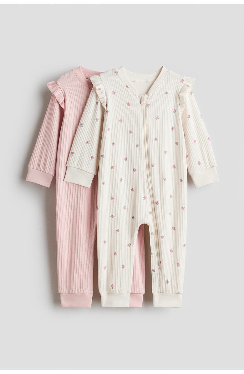 H&M 2-pack Cotton Sleepsuits, Main, color, Light Pink/Floral