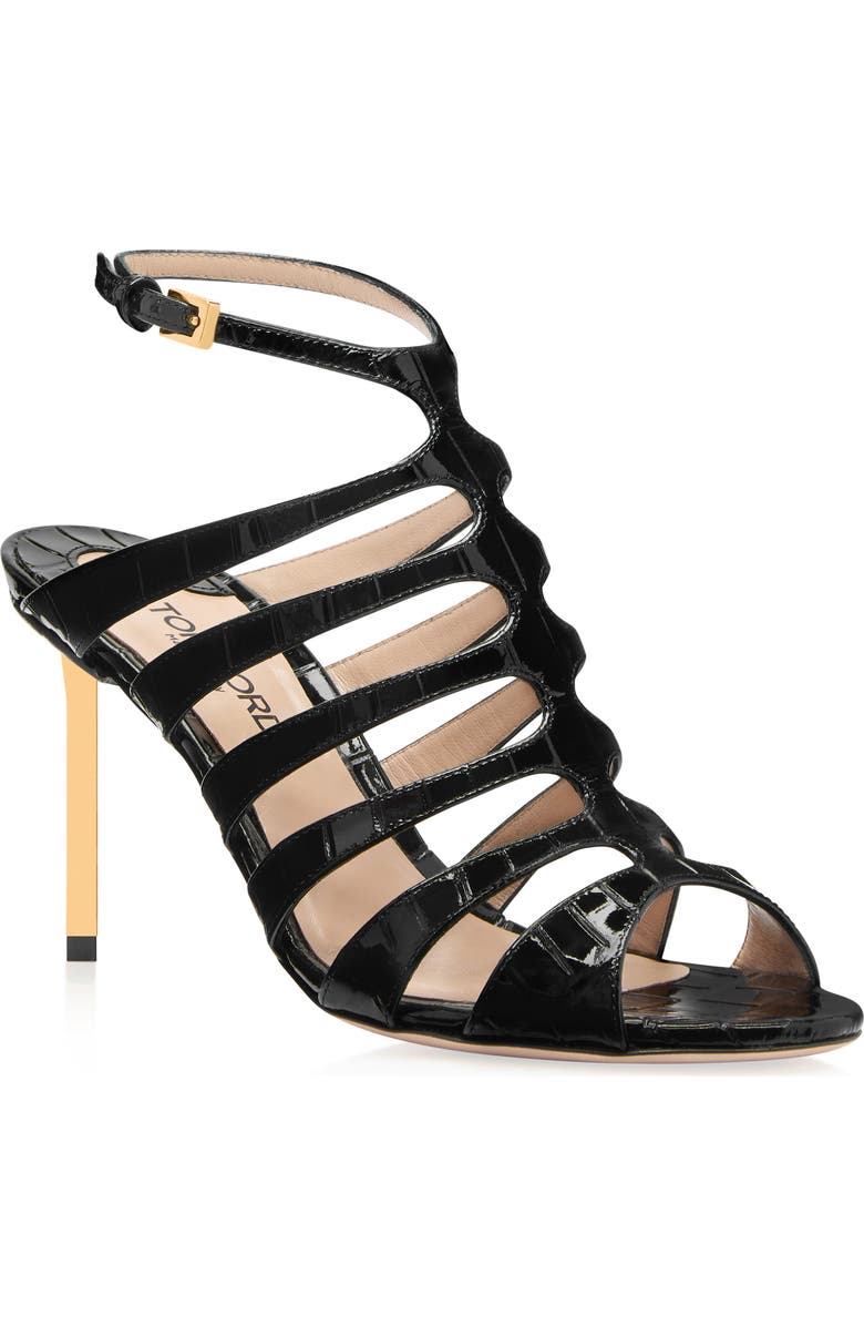 TOM FORD Cage Croc Embossed Ankle Strap Stiletto Sandal, Main, color,