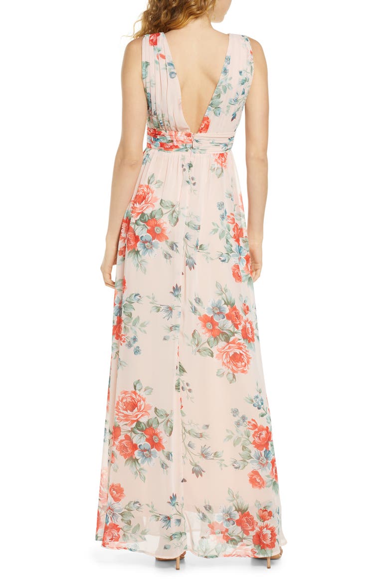 Garden Meandering Floral Chiffon Gown, Alternate, color, BLUSH FLORAL