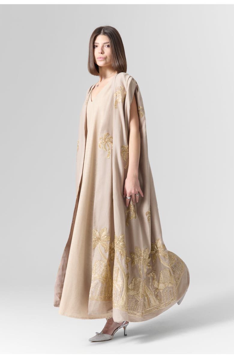 Le Fafo Luna Embroidered Linen Kaftan Set, Alternate, color, Beige