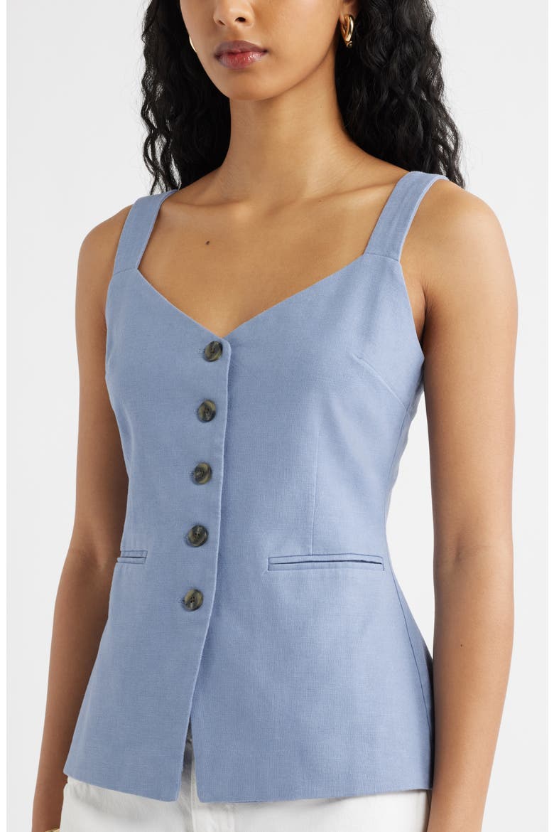 Button Front Linen Blend Tank, Alternate, color, BLUE UMBRA