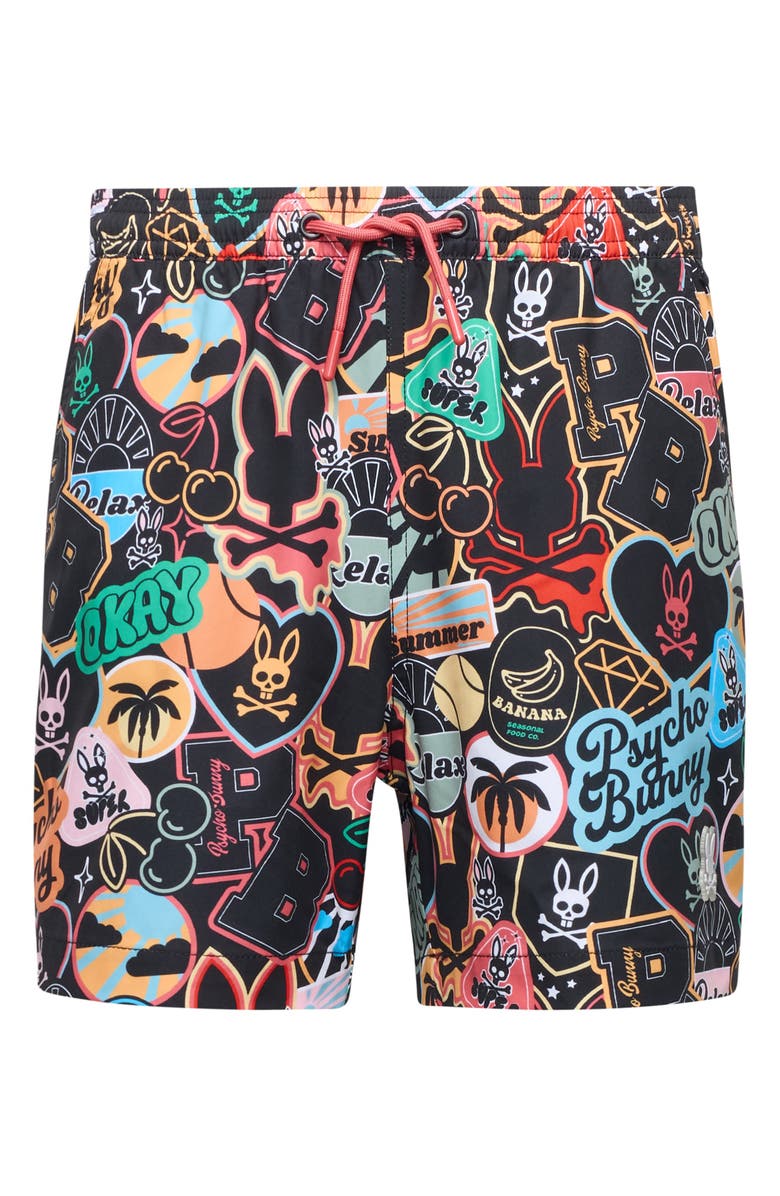 Psycho Bunny Kids' Marco Swim Trunks, Main, color, Black
