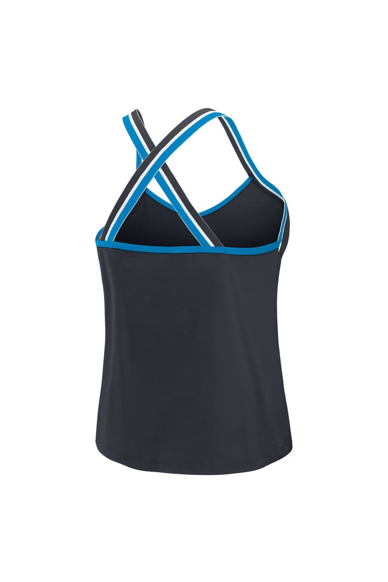 Women's WEAR by Erin Andrews Black Carolina Panthers Cross Strap Tri-Blend Tank Top, Alternate, color, Black