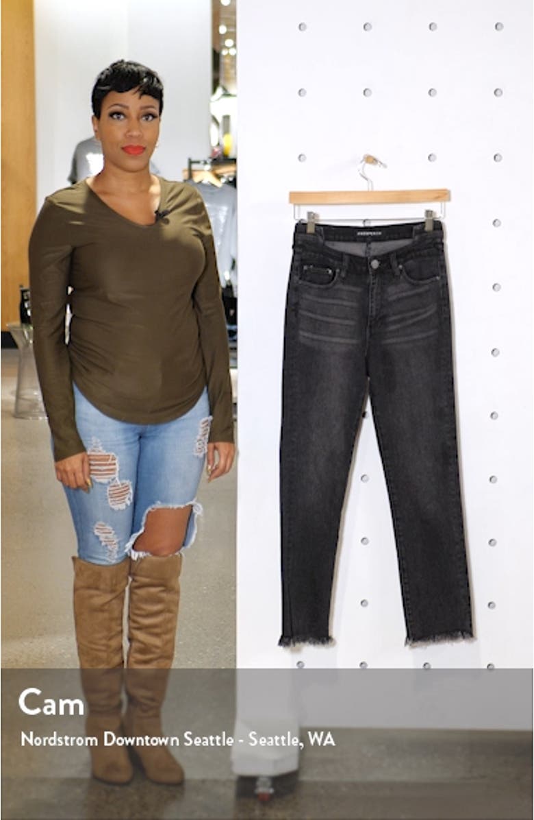 Mismatched High Waist Fray Hem Straight Leg Jeans, sales video thumbnail