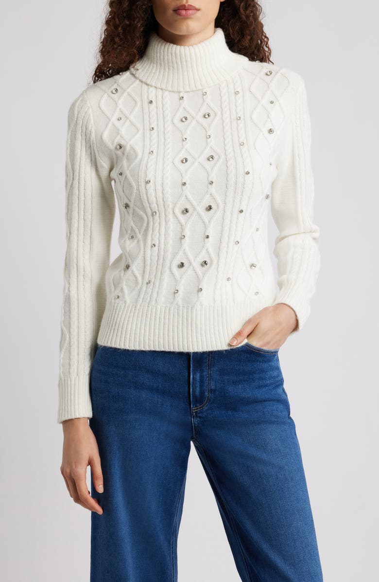 Lipsy Embellished Cable Stitch Sweater, Main, color, Ivory