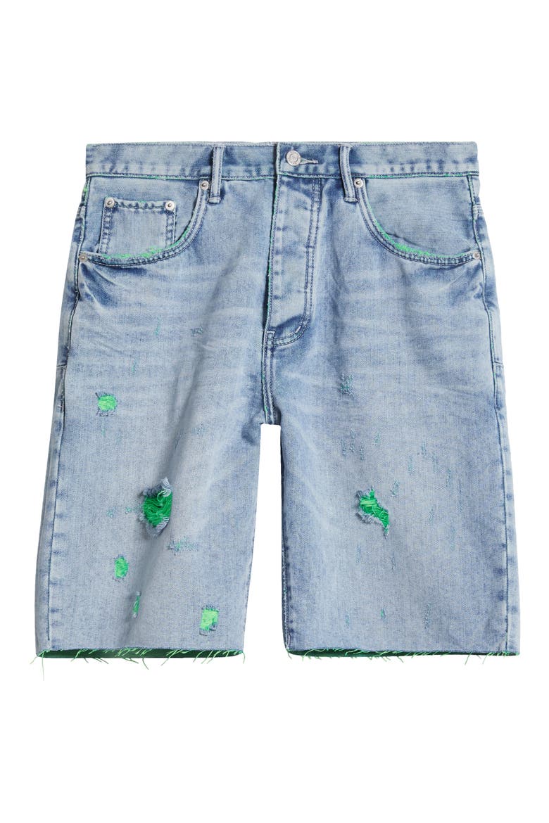Neon Stitch Denim Shorts, Alternate, color, LT INDIGO