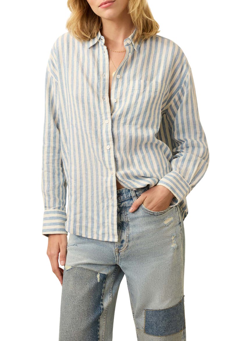 Laguna Stripe Linen Button-Up Shirt, Main, color, OCEAN LUCY STRIPE