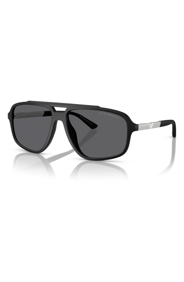 Emporio Armani 59mm Pilot Sunglasses, Alternate, color, Matte Black / Grigio Polar