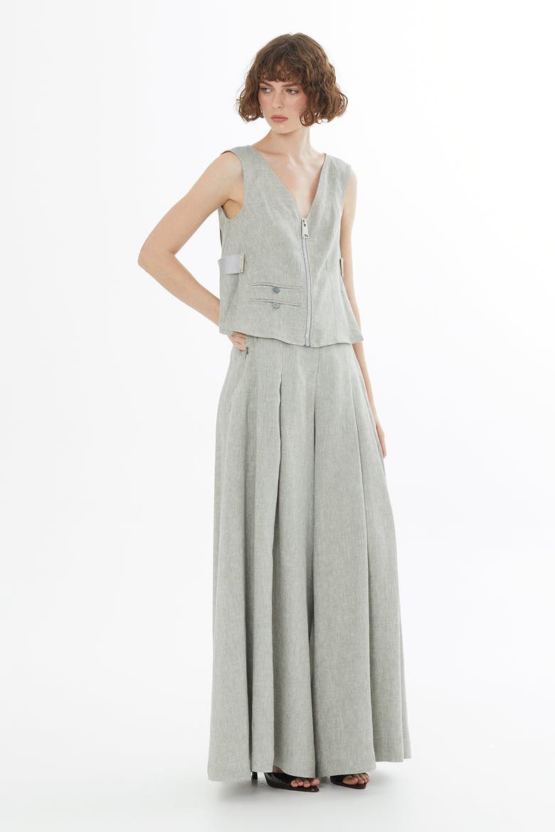 Green Sleeveless Pocket Linen Blouse, Alternate, color, Green