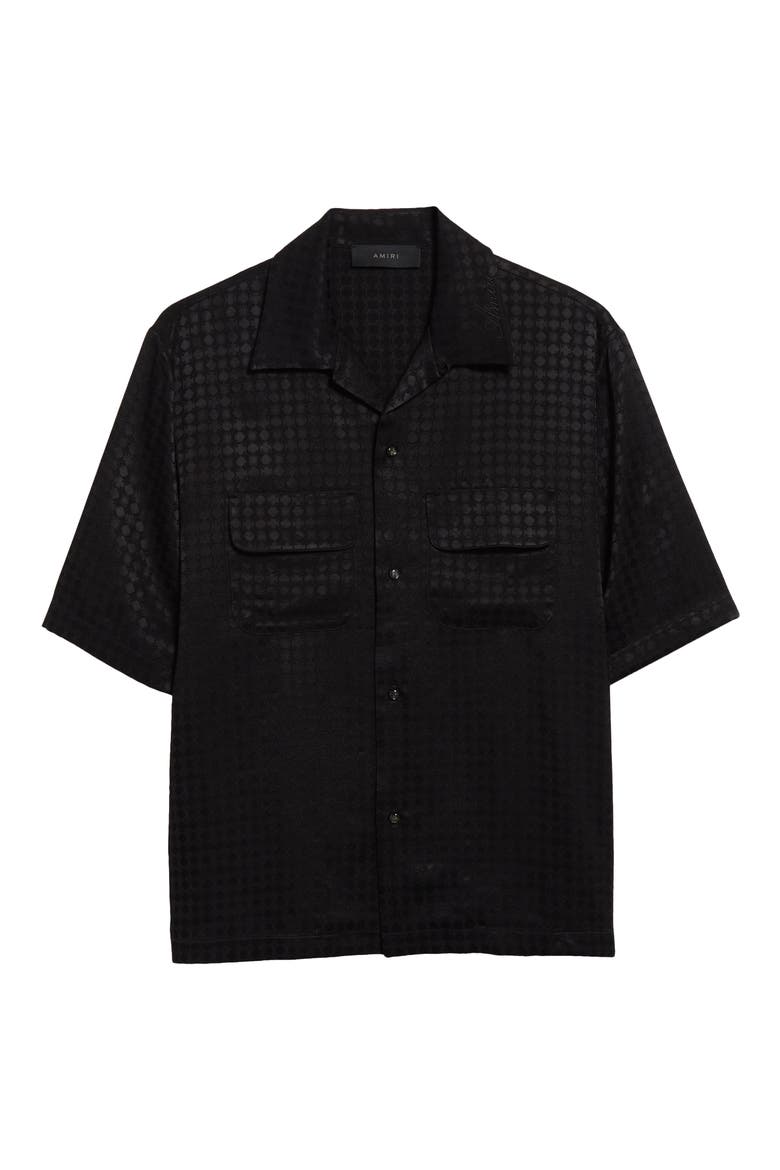 MA Quad Jacquard Camp Shirt, Alternate, color, BLACK