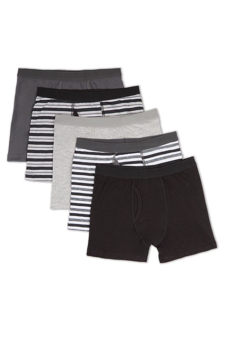 5 Pairs Solids and Stripes Multi Boxer Briefs, Main, color, Gray Multi