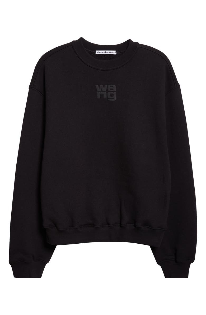 Alexander Wang Stacked Logo Cotton Terry Sweatshirt, Alternate, color, Black