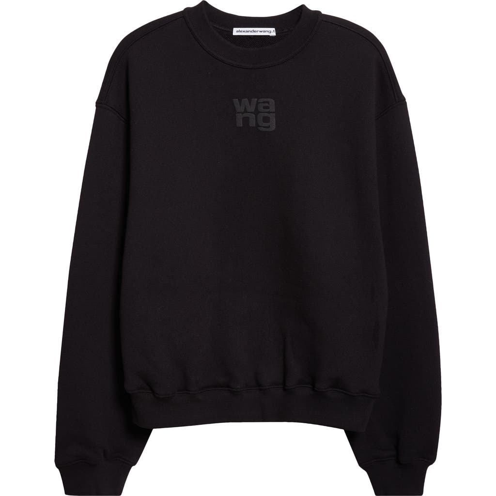 Alexander Wang Stacked Logo Cotton Terry Sweatshirt In Black
