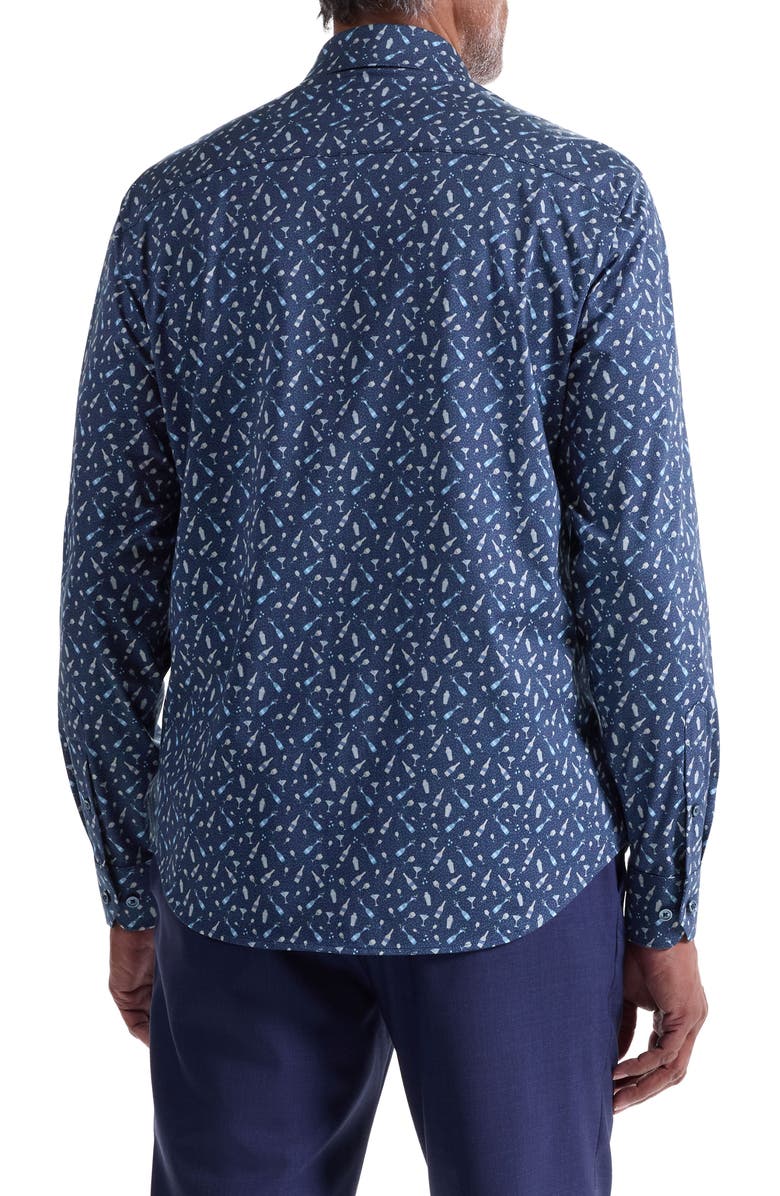 Bugatchi James OoohCotton<sup>®</sup> Cocktail Print Button-Up Shirt, Alternate, color, Navy