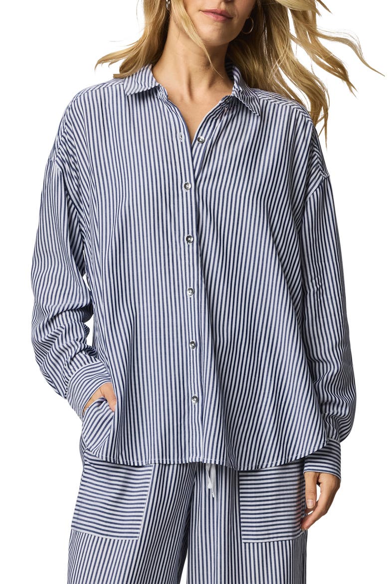 Ella Stripe Button-Up Shirt, Main, color, NAVY BLUE/ WHITE