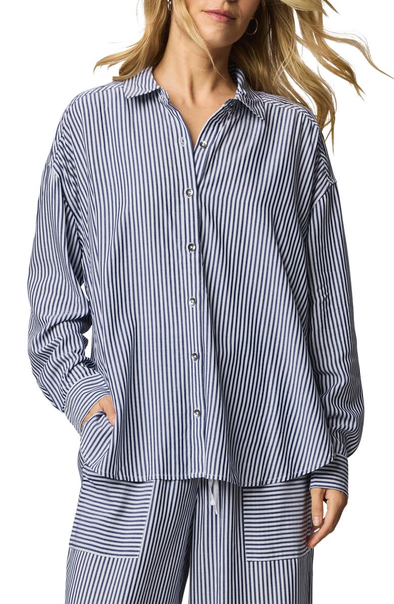 Splendid Ella Stripe Button-Up Shirt, Main, color, Navy Blue/ White