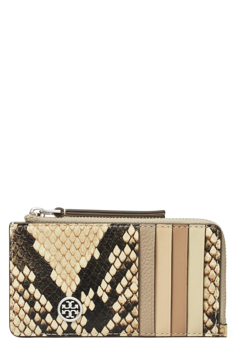 Robinson Snake Embossed Leather Card Case, Main, color, CORIANDER / BLACK MULTI
