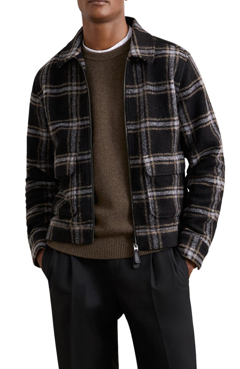 Reiss Varena Plaid Zip Shirt Jacket, Main, color, Navy