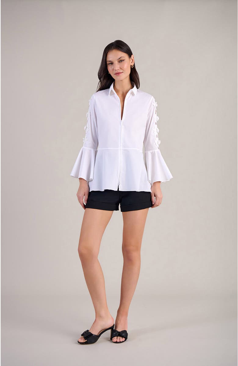 Anne Fontaine Women's Shirt  Coline White Poplin 3/4 Shirt With Mini Point Collar And Peplum Waist, Alternate, color, White