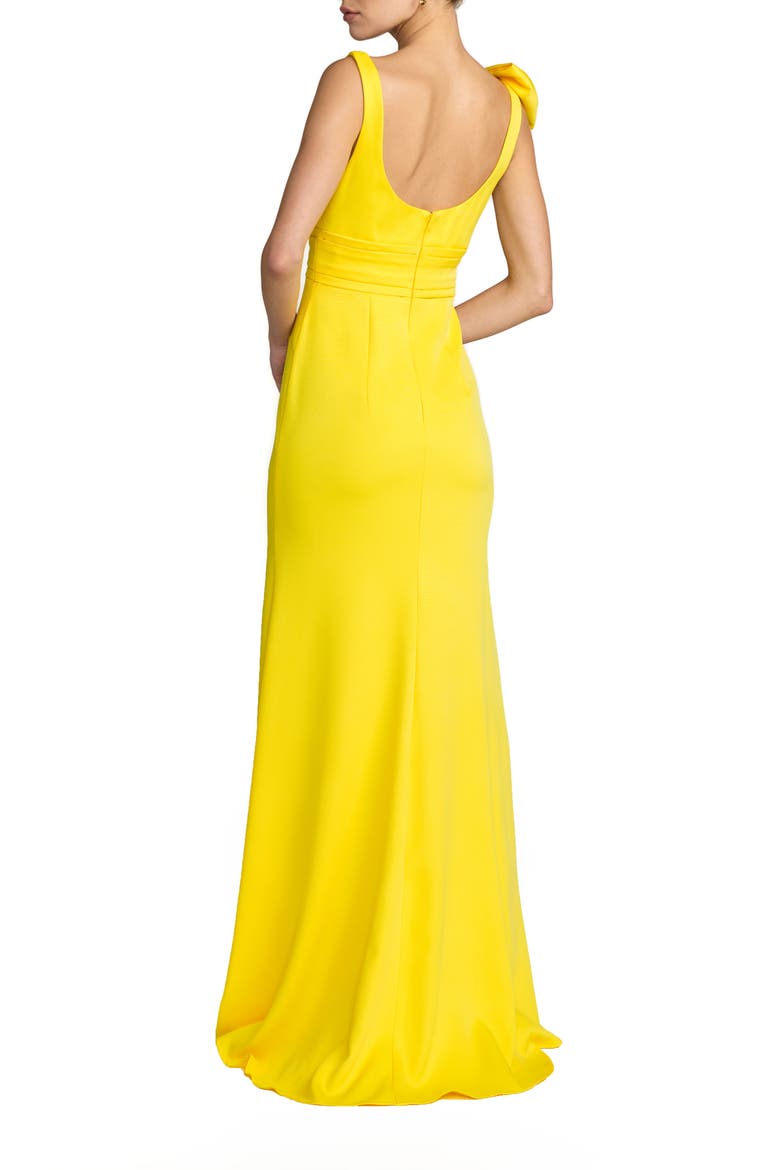 Sleeveless Crepe Gown with Scoop Neck and Bow Detail, Alternate, color, Lemon