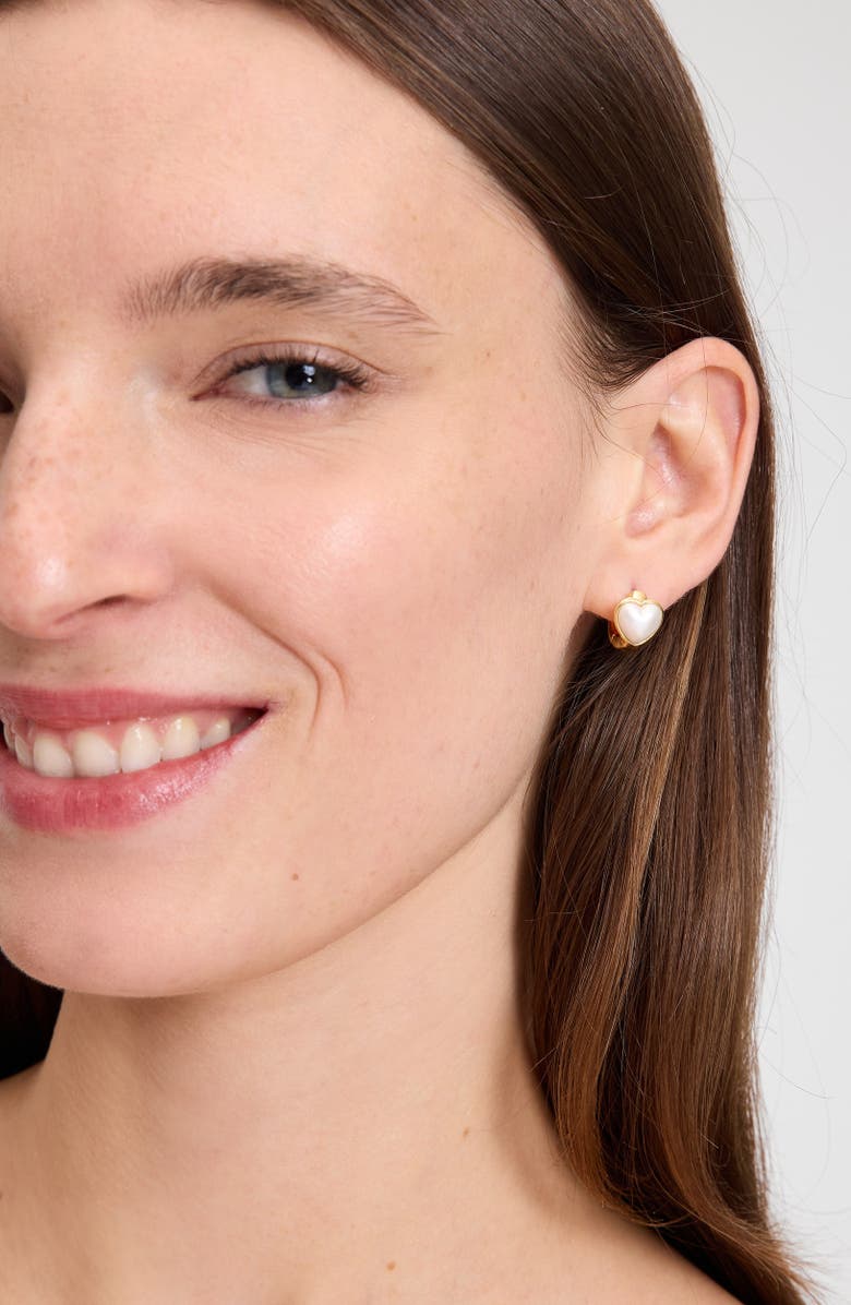 Kate Spade New York keep sparkling heart huggie hoop earrings, Alternate, color, Cream/ Gold