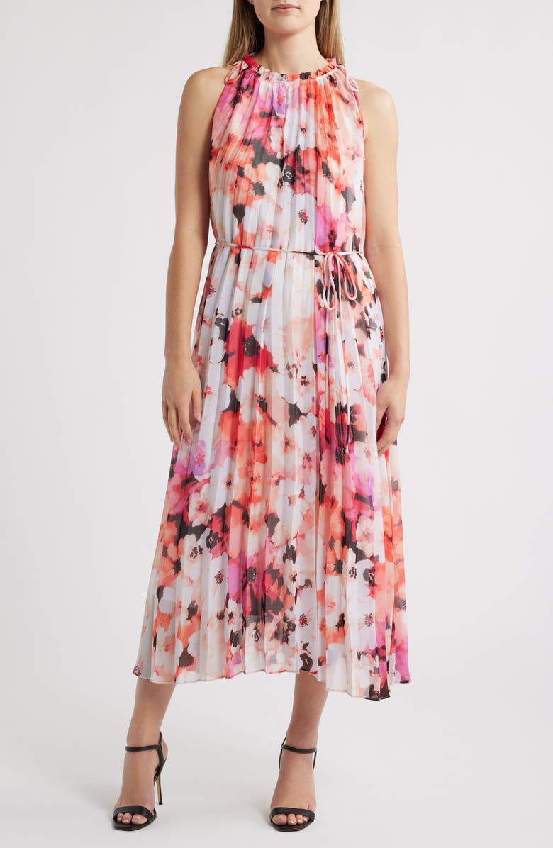 Julia Jordan Floral Print Sleeveless Midi Dress, Main, color, Ivory/ Multi