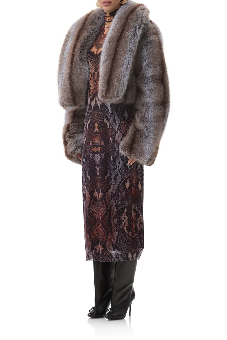 Stephanie Stripe Faux Fur Jacket, Alternate, color, LILAC BROWN