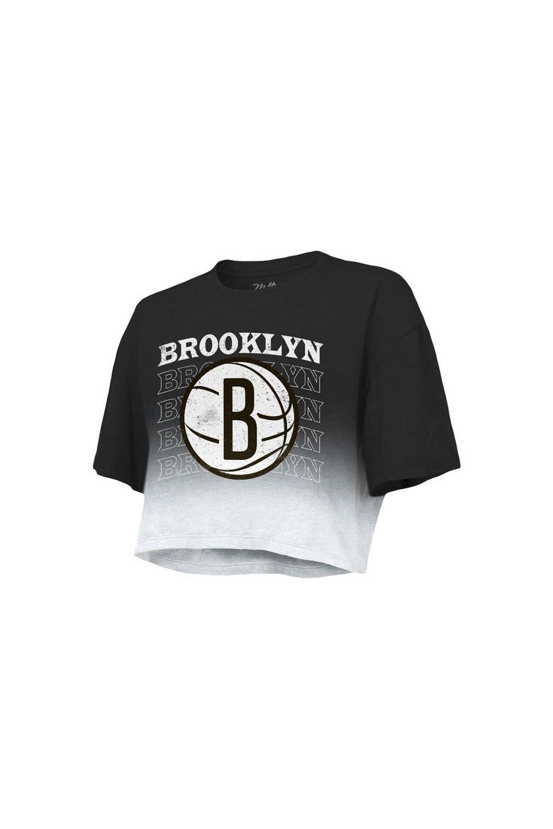 Women's Majestic Threads Black/White Brooklyn Nets Repeat Dip-Dye Cropped T-Shirt, Alternate, color, Black