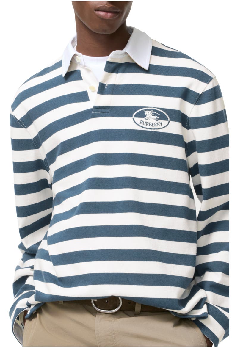 Knight Stamp Cotton Rugby Shirt, Main, color, Nickel blue/cotton white