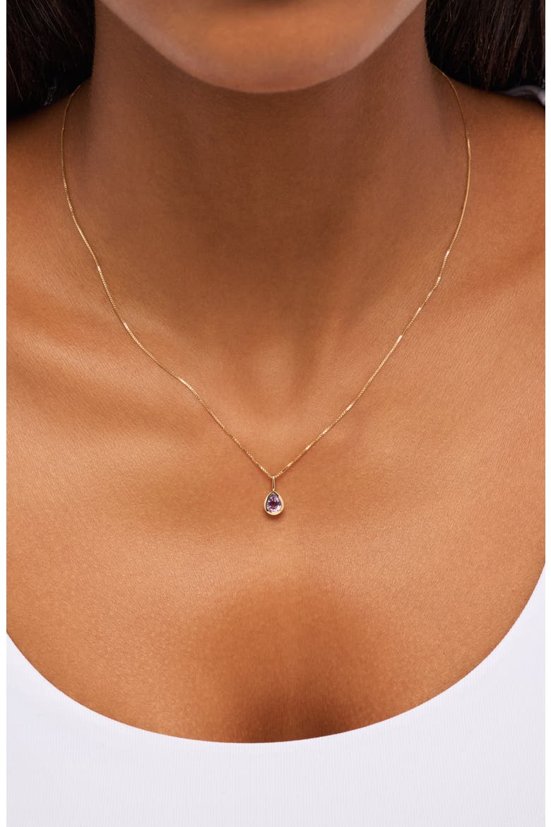 Solid Yellow Gold - Teardrop Charm Necklace, Alternate, color, Light Blue Sapphire