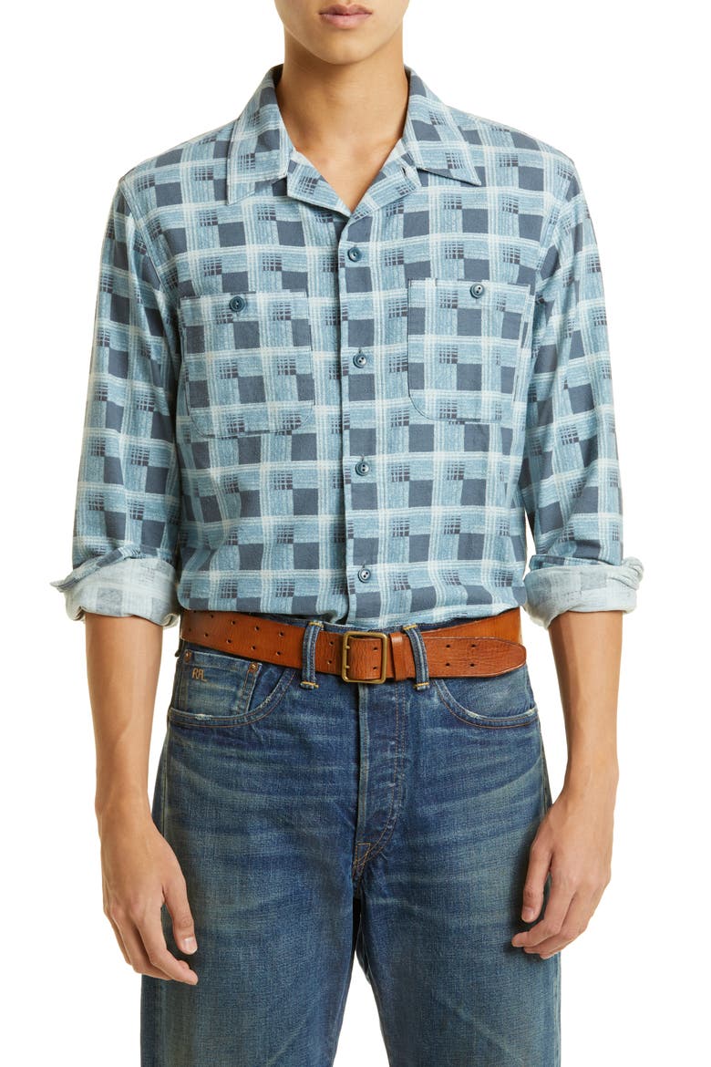 Universal Plaid Cotton Work Shirt, Main, color, DK BLUE / BLUE