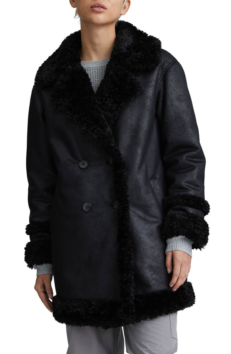 NVLT Double Breasted Faux Shearling Jacket, Main, color,
