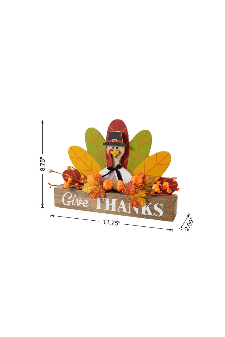 Thanksgiving Wooden Pilgrim or Turkey Table Block Sign, Alternate, color, Brown