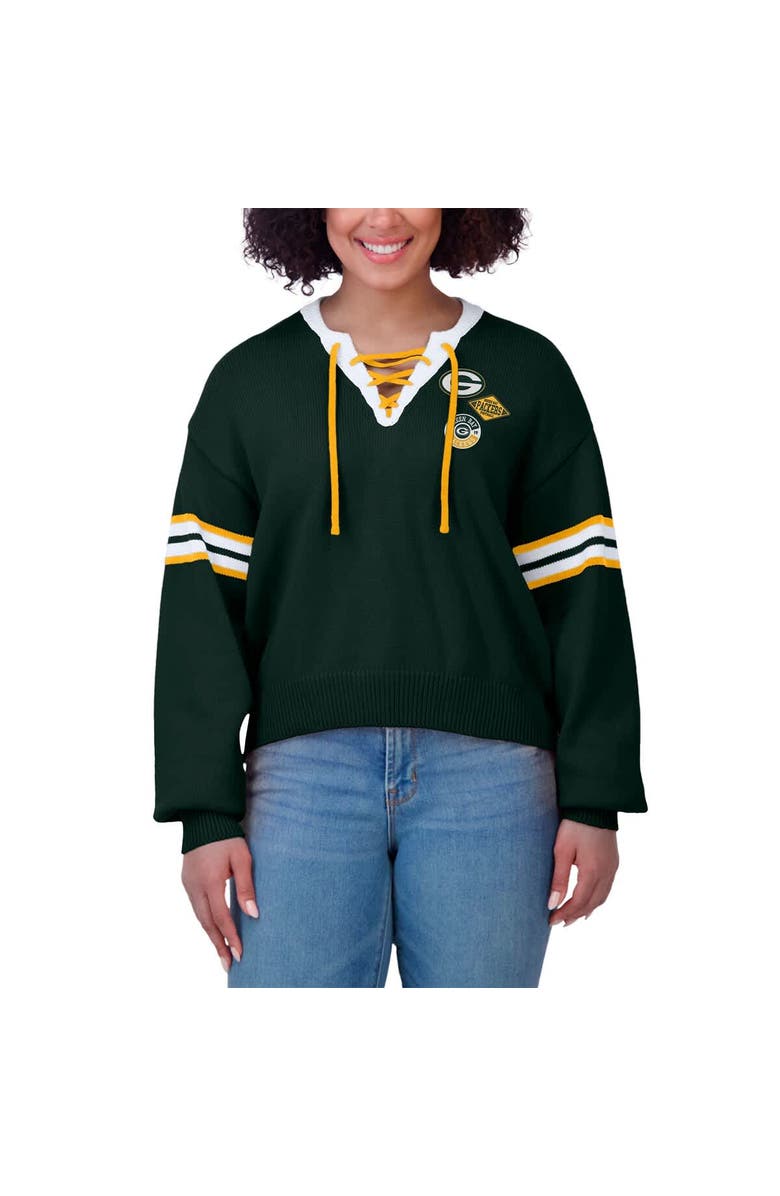 WEAR by Erin Andrews Women's WEAR by Erin Andrews Green  Green Bay Packers Lace-Up Sweater, Alternate, color, Green