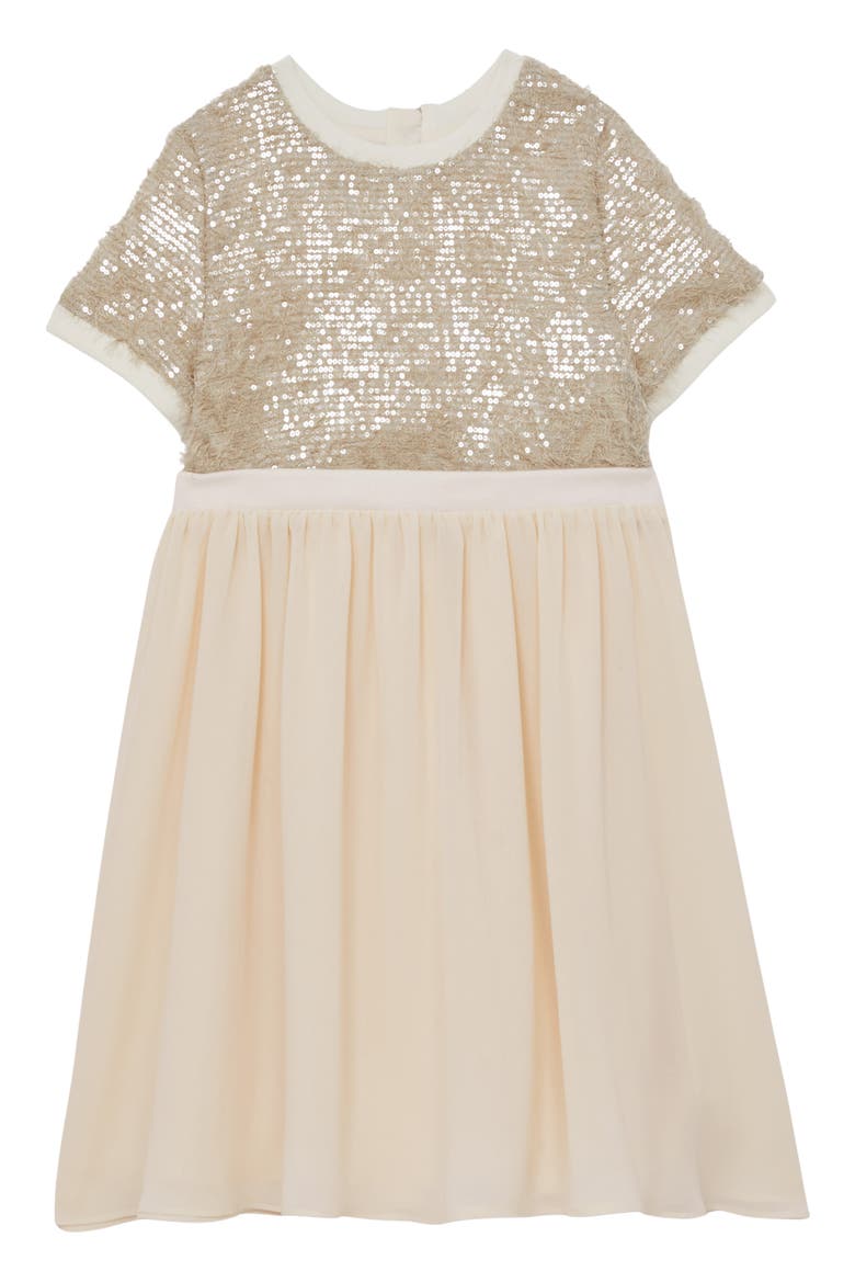 Kids' Bee Sequin Bodice Party Dress, Main, color, CHAMPAGNE