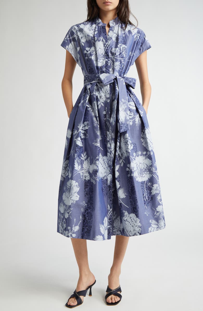 Eleventy Floral Print Cotton Poplin Shirtdress, Main, color, 