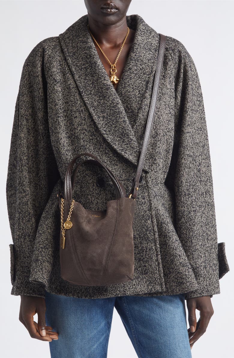 Chloé Small Spin Suede Crossbody Tote, Alternate, color, Kohl Brown