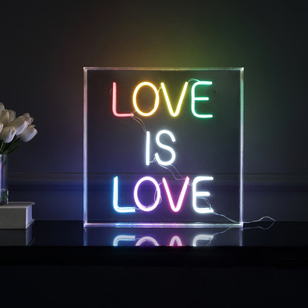 Jonathan Y Love Is Love 15" Square Contemporary Glam Acrylic Box Usb Operated Led Neon Light In Yellow/white/pink