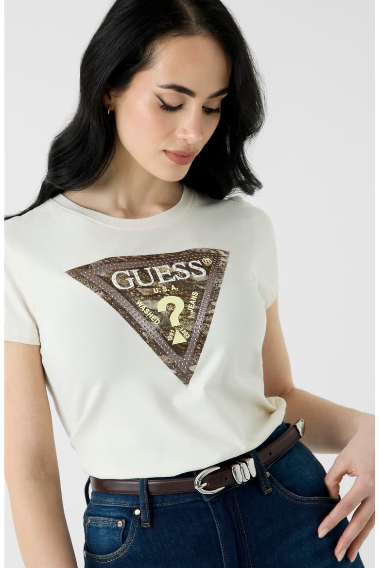 Snakeskin Print Stud Triangle T-Shirt, Alternate, color, CREAM WHITE