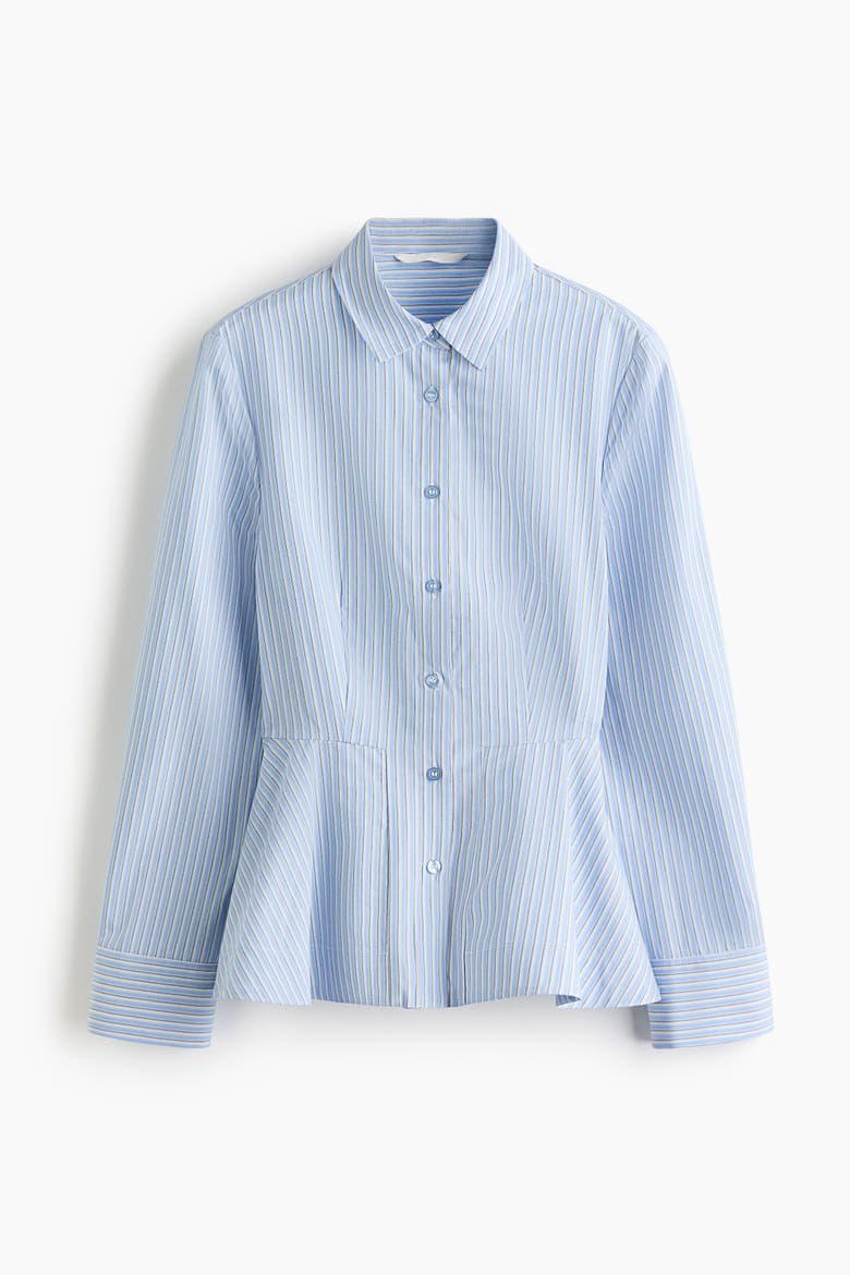 Cotton Peplum Shirt, Alternate, color, Light blue/pinstriped