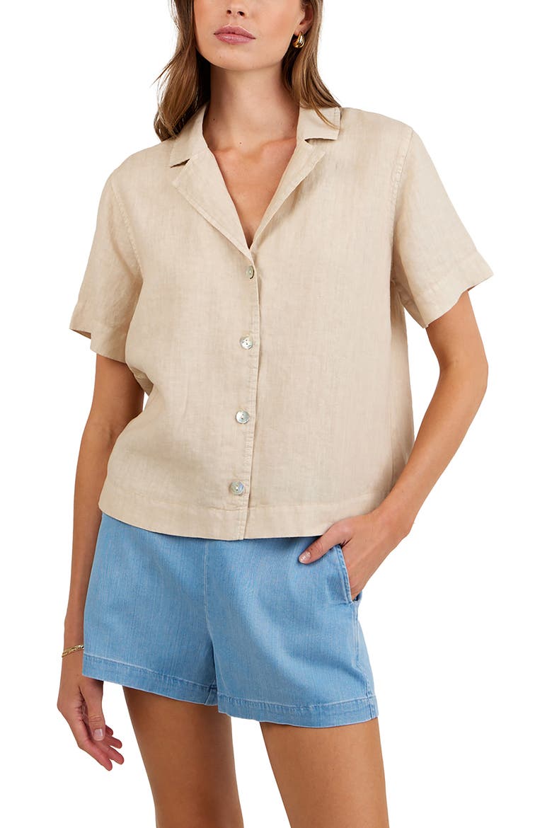 Short Sleeve Linen Button-Up Camp Shirt, Main, color, LINEN SAND