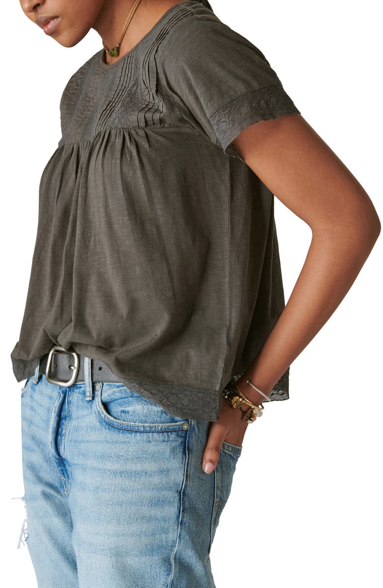 Lucky Brand Pintuck & Lace Top, Alternate, color, 