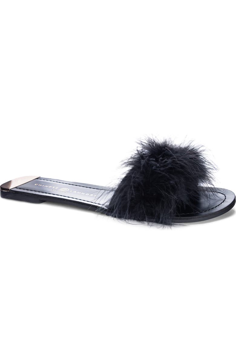 Chinese Laundry Zoey Faux Feather Slide Sandal, Main, color,