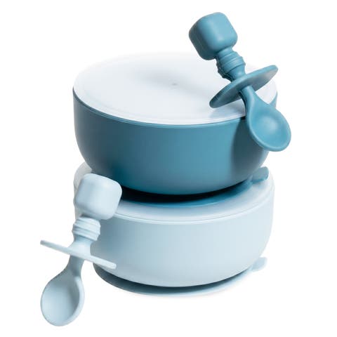 Silicone Baby Feeding Set with Suction Bowls & Spoons, 4-Piece