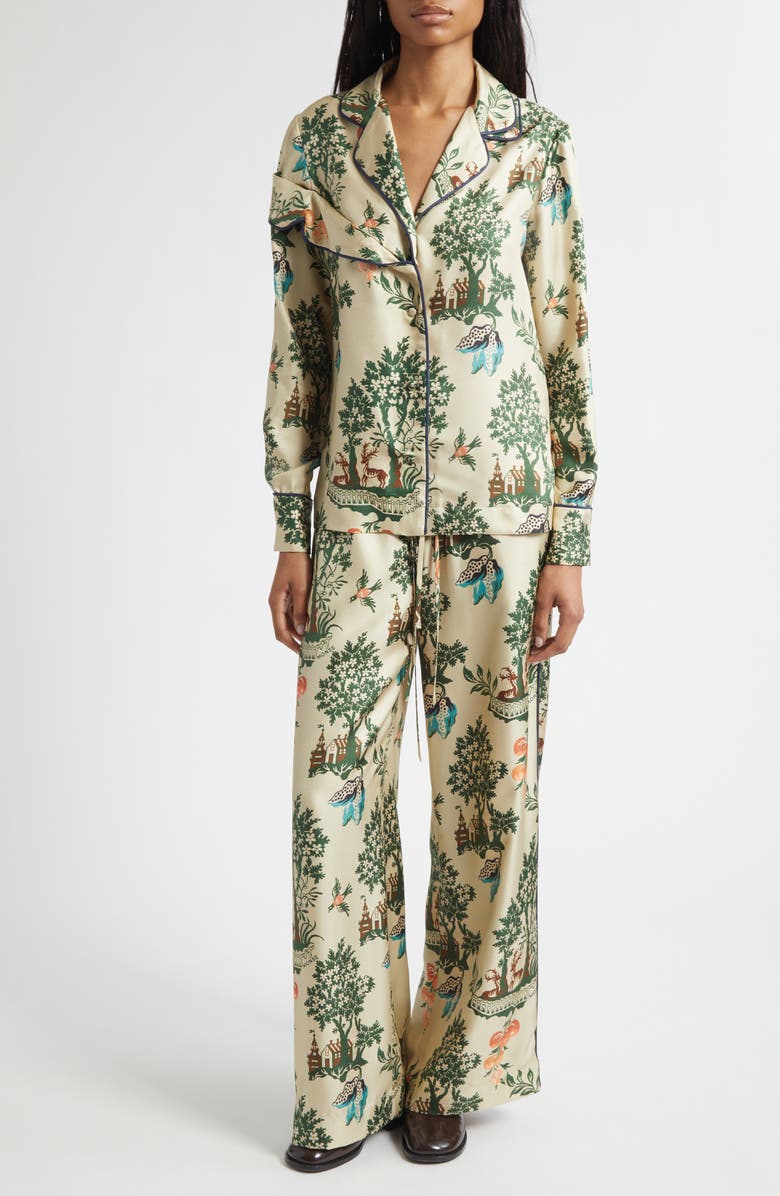 MONSE Double Waistband Silk Satin Pajama Pants, Alternate, color, Beige Multi