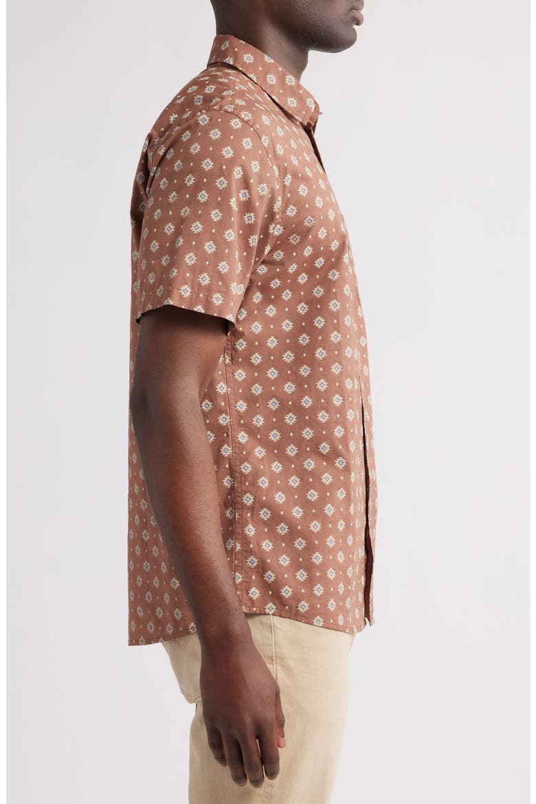 Shoreline National Park Print Short Sleeve Cotton Button-Up Shirt, Alternate, color, GEO RED BROWN