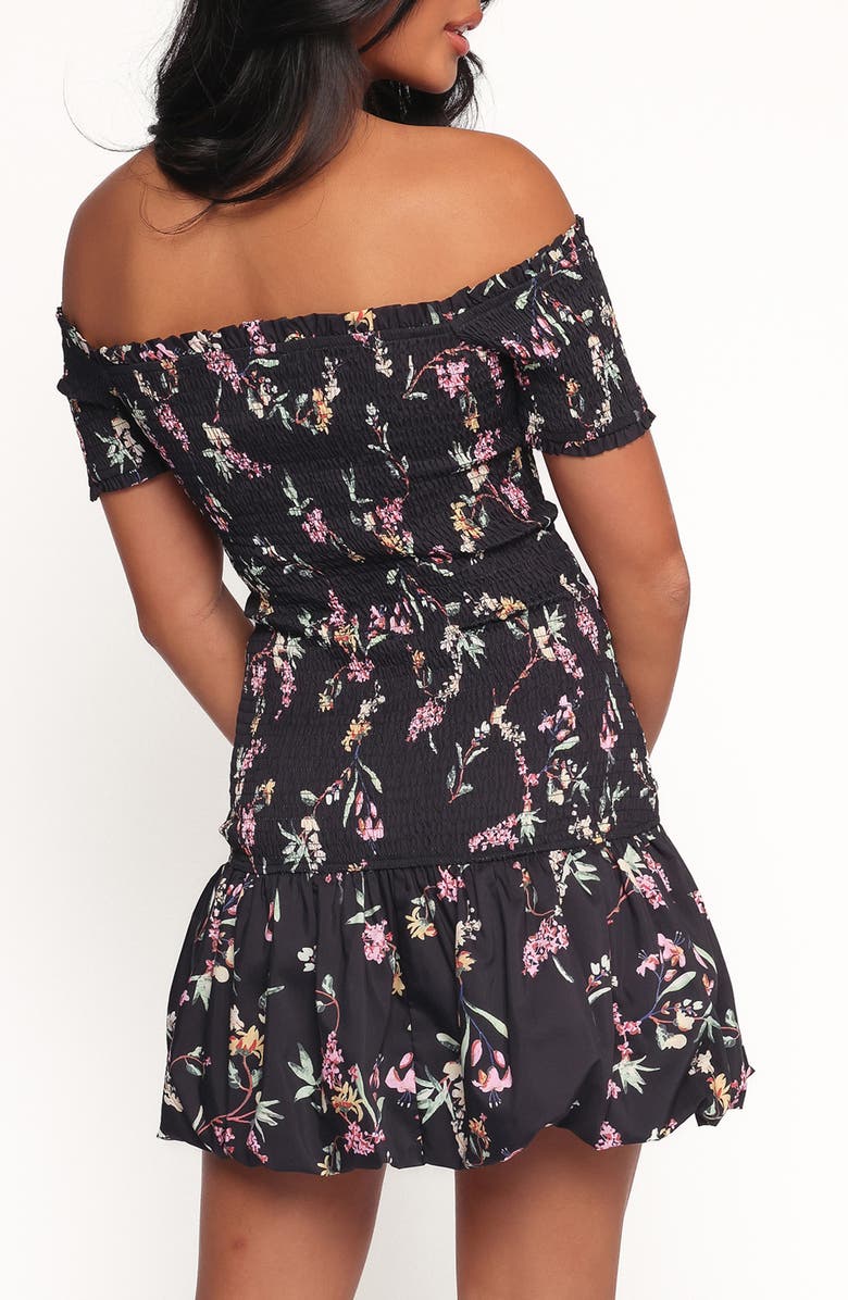Petal & Pup Lewis Smocked Off the Shoulder Minidress, Alternate, color, Black Floral